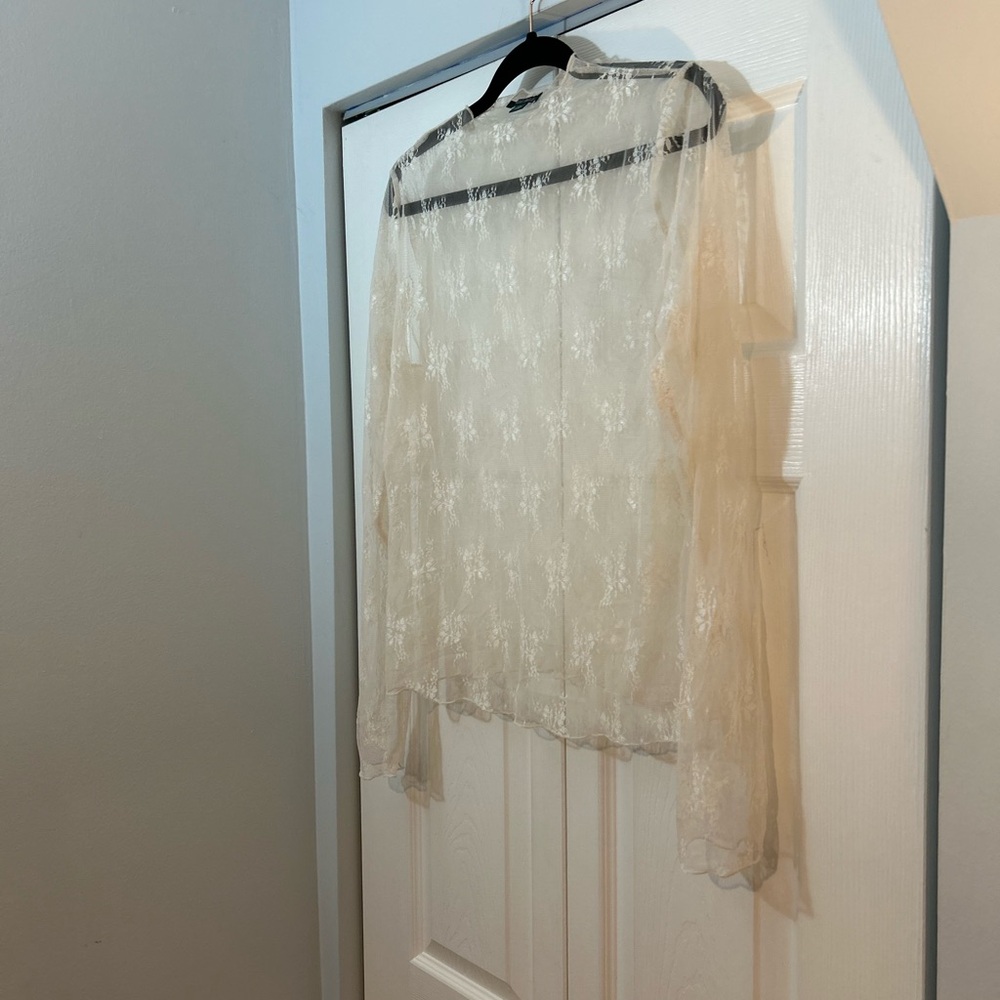 Sheer Lace Long-Sleeve Blouse - Cream